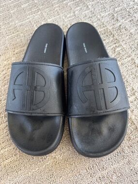 Anine Bing Embossed Logo Black Slide Sandals